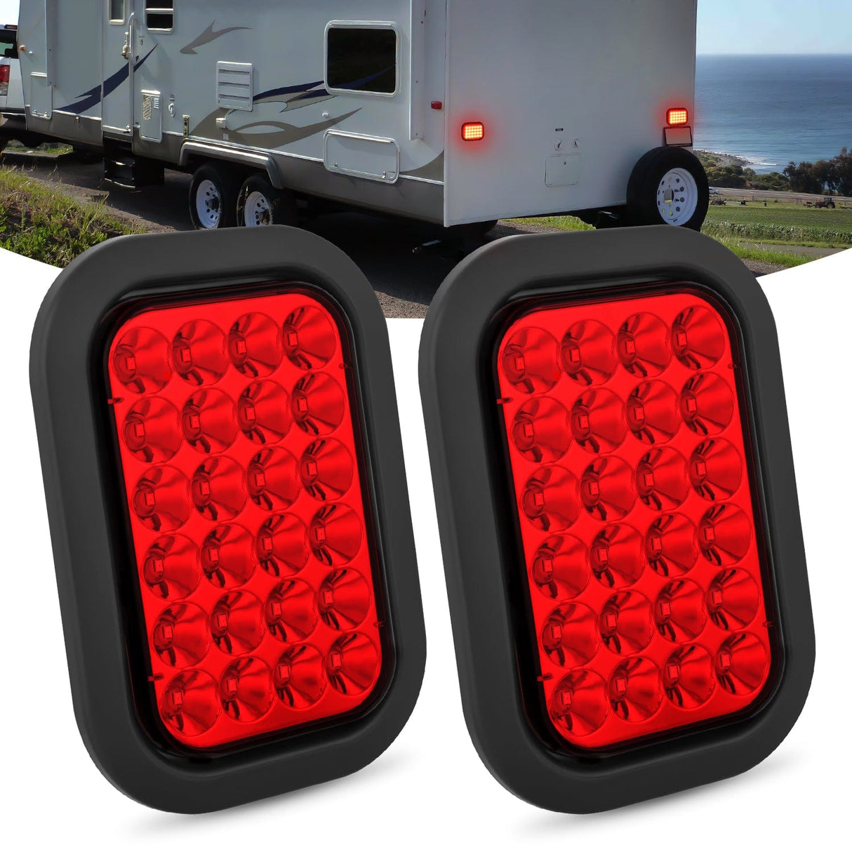 2 Pcs 5 X 3 Inch 24 Led Red Rectangular Trailer Tail Light Nilight