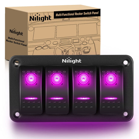 4Gang Aluminum 5Pin ON/Off Rocker Switch Panel Purple Nilight