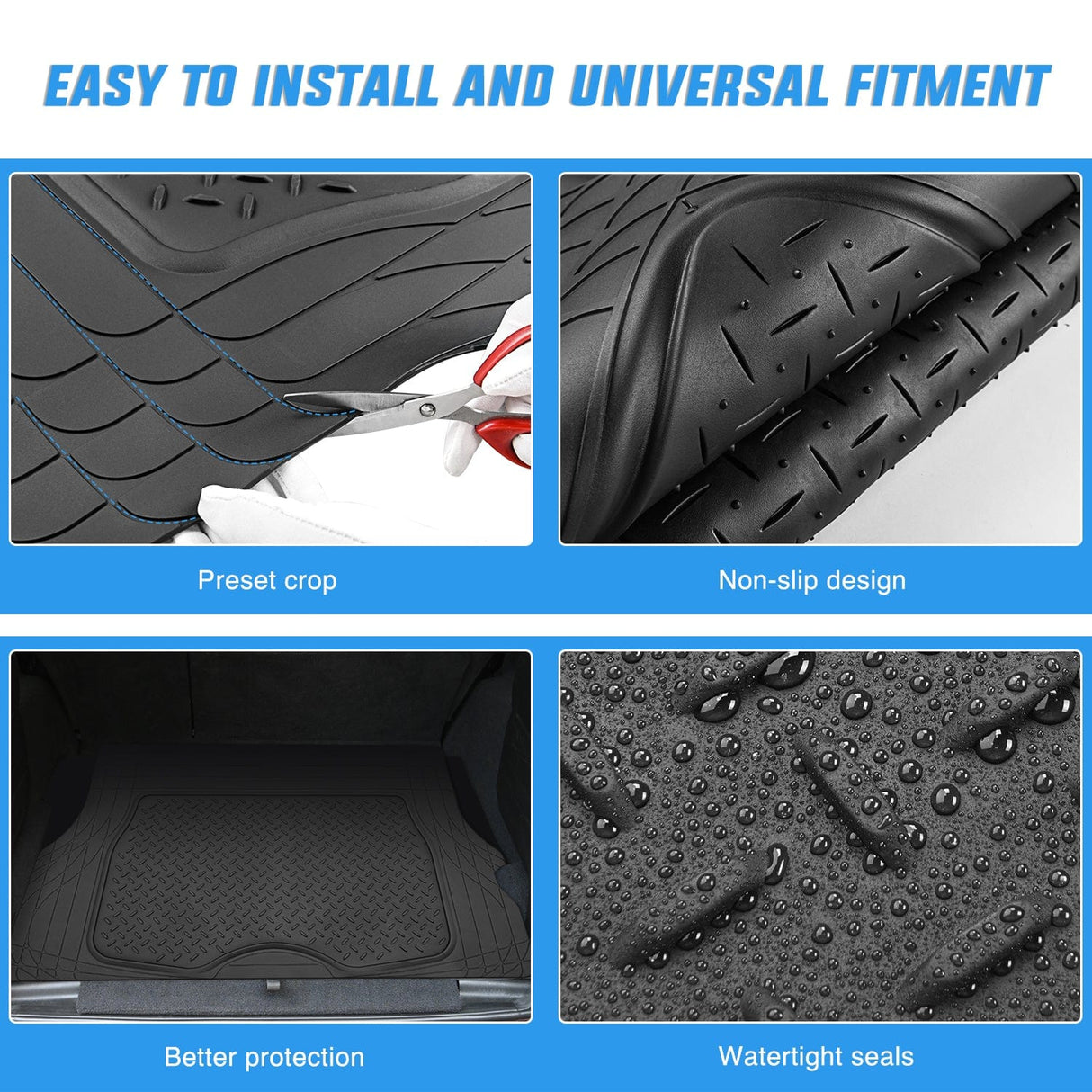 50X31 Inch Rubber Cargo Mats Universal Trim to fit Most Vehicles Nilight