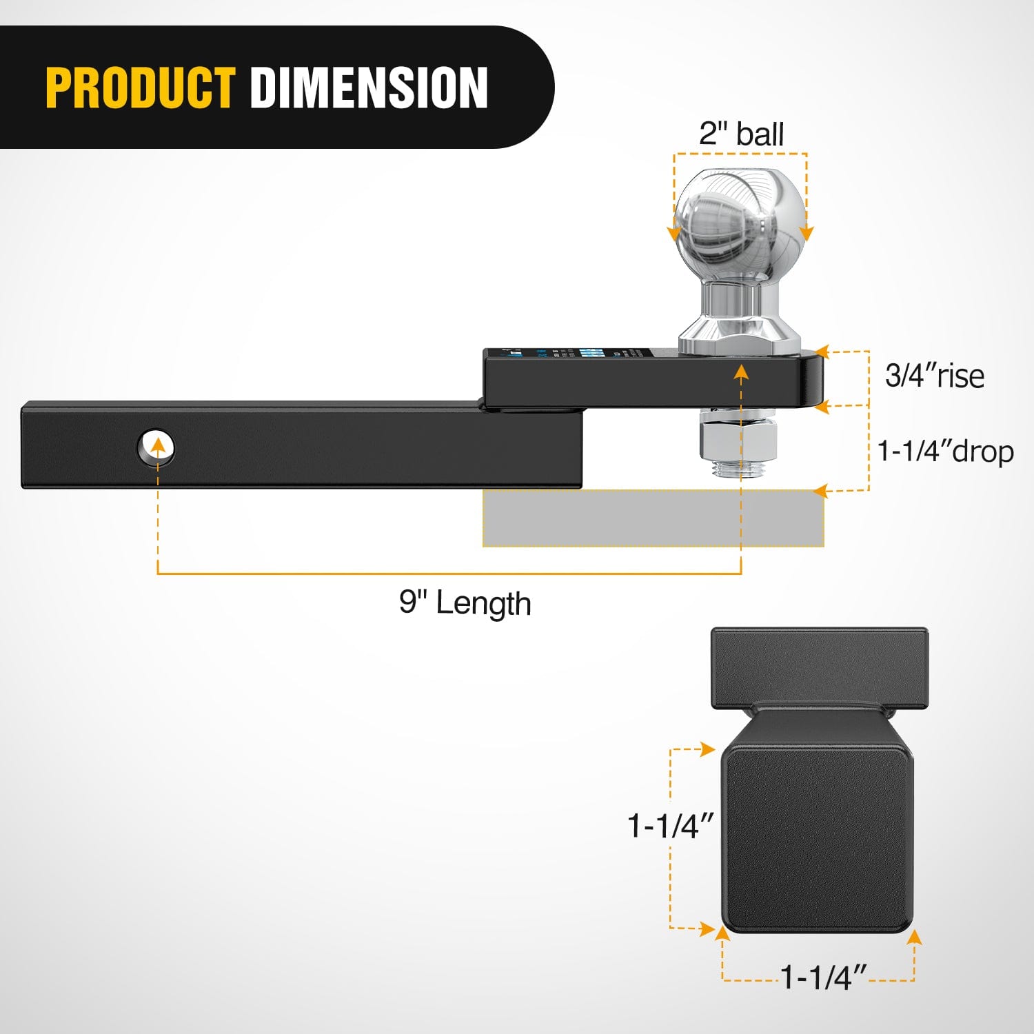 Trailer Hitch Mount 2In Trailer Ball 1/2In Hitch Pin Clip Fits 1-1/4In Receiver Tubes 1-1/4In Drop 3/4In Rise