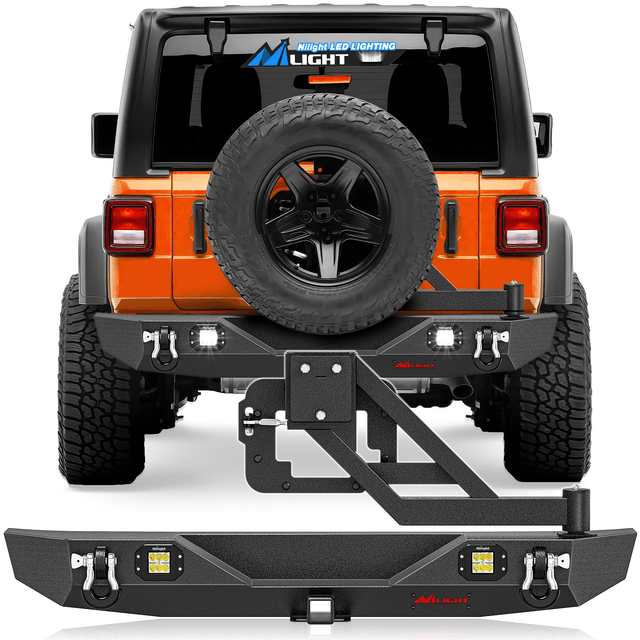 2007-2018 Wrangler JK & Unlimited (2/4 Doors) Rear Bumper Hitch Receiver 2Pcs LED Lights Pods D-rings