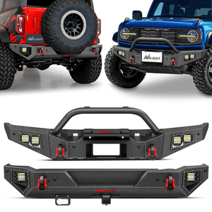 2021-2024 Ford Bronco Front Rear Bumper Combo Rock Crawler with Hitch Receiver Winch Plate Nilight Upgraded LED Lights D-Rings Off Road