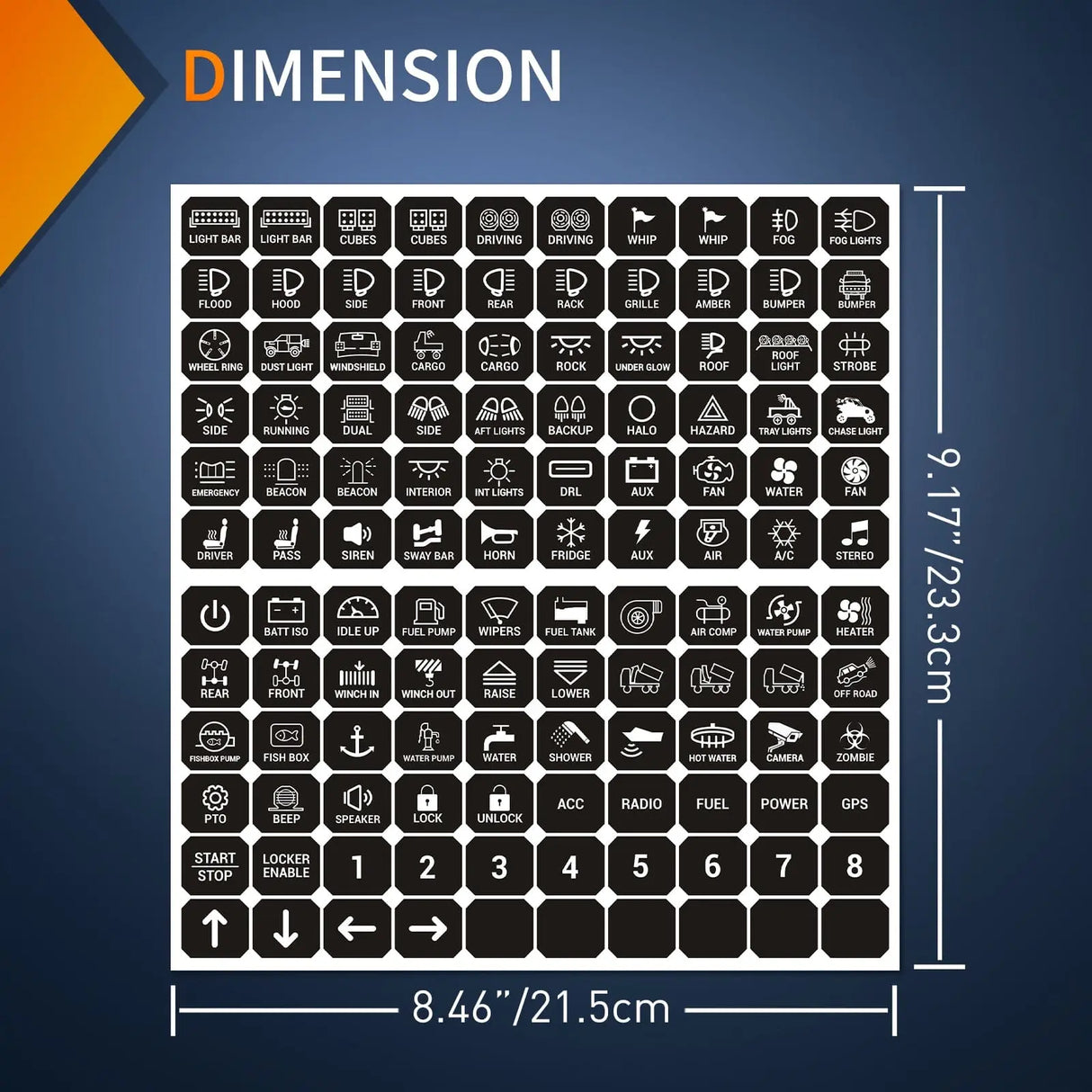 120PCS Switch Panel Stickers For 6/8 Gang Switch Panel Dimension