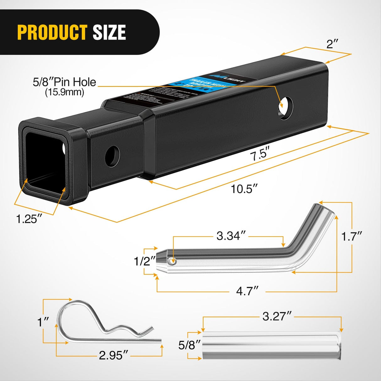 Trailer Hitch Receiver Adapter 2 to 1-1/4 Inch Hitch