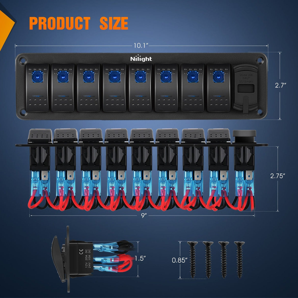 8 Gang Switch Panel With Qc3.0 & Pd Charger And Voltmerter Nilight