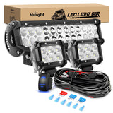 12Inch 72W Led Light Bars 2Pcs 18W Led Pods with Wiring Harness Kit-3 Leads Nilight