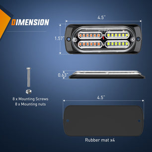 4PCS 24LED Amber White Emergency Strobe Lights