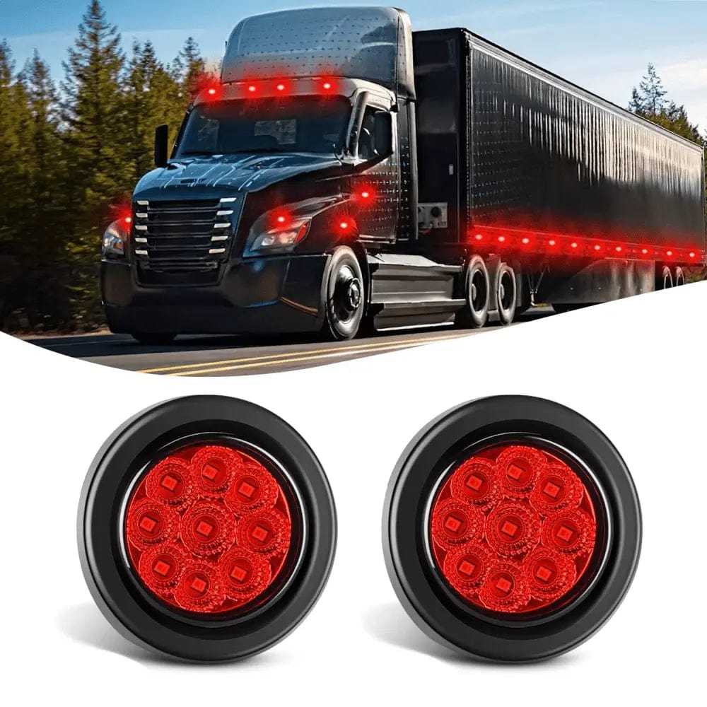 2 Inch Red 9 Leds Round Side Marker Light (Pair) Nilight