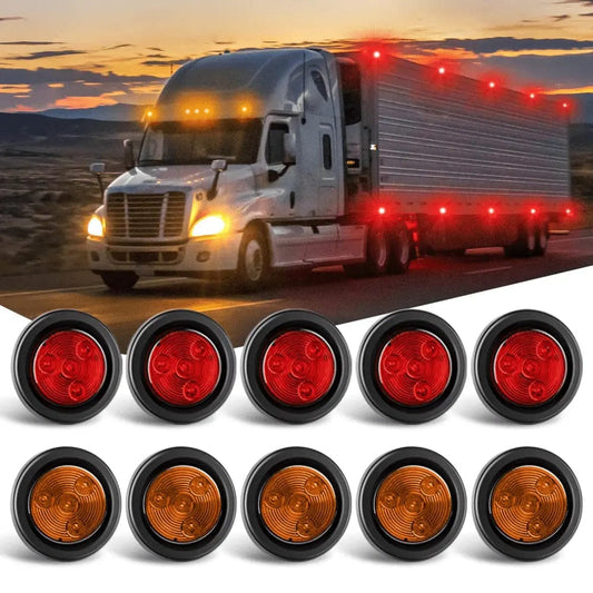 2 Inch Red Amber Round Side Marker Light (10 Pcs) Nilight