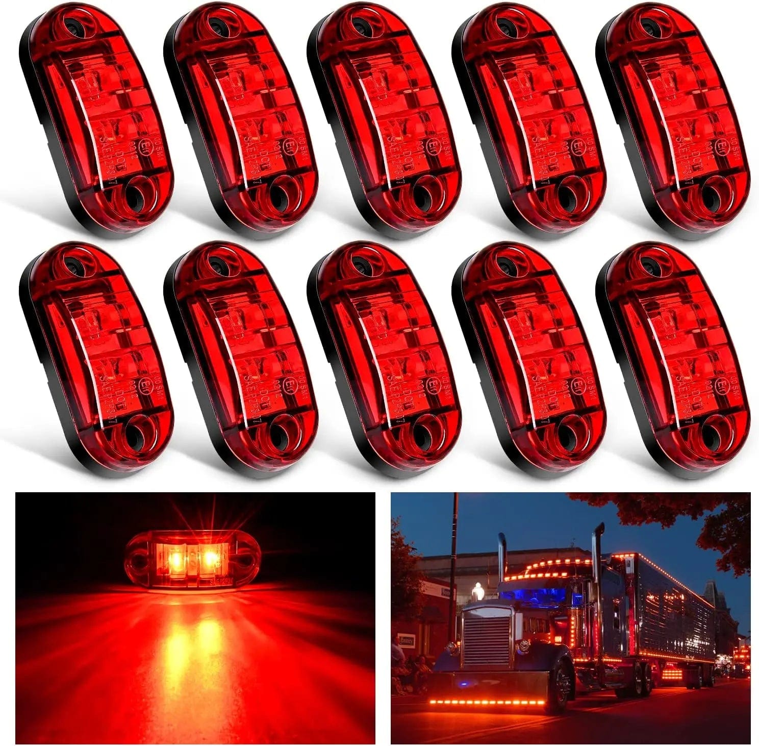 2.5 Inch Oval Red Side Marker Light (10 Pcs) Nilight