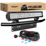 20 Inch 126W Double Row Spot Flood Led Light Bar Front License Plate Mount | 16AWG Wire 3Pin Switch Nilight