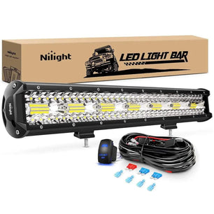 20 Inch 420W 42000LM Triple Row Spot Flood LED Light Bar | 16AWG Wire 5Pin Switch Nilight