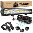 20 Inch 420W 42000LM Triple Row Spot Flood LED Light Bar | Horizontal Bar Clamp Mount | 16AWG Wire 3Pin Switch Nilight