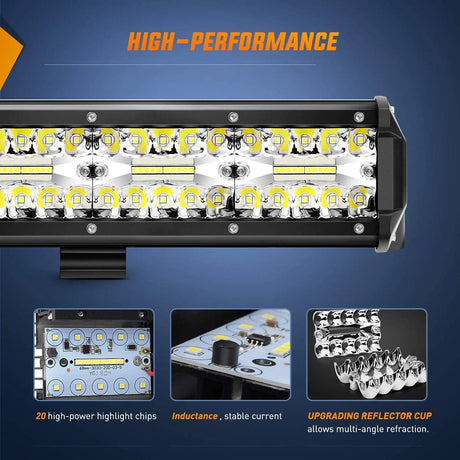 20 Inch 420W 42000LM Triple Row Spot Flood LED Light Bar | Horizontal Bar Clamp Mount | 16AWG Wire 3Pin Switch Nilight