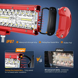 20 Inch 420W Triple Row Red Case Spot Flood LED Light Bar | 16AWG Wire 3Pin Switch Nilight