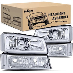 2003-2006 Chevy Silverado Avalanche 1500 1500HD 2500 2500HD 3500 Headlight Assembly Chrome Case Reflector Clear Lens