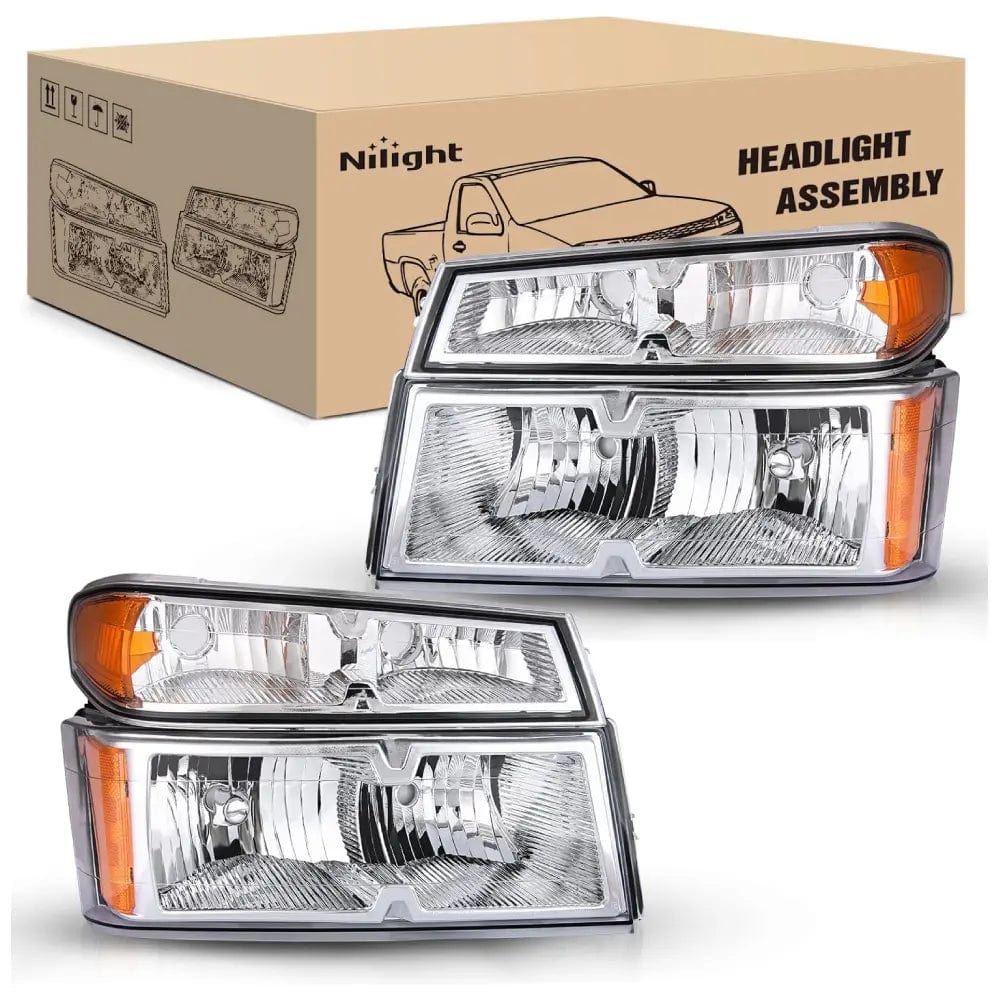 2004-2012 Chevy Colorado 2004-2012 GMC Canyon 2006-2008 Isuzu Headlight Assembly Chrome Case Clear Reflector Nilight