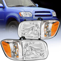 2005-2006 Toyota Tundra 4 Door Double Crew Cab 2005-2007 Sequoia Headlight Assembly Chrome Case Amber Reflector