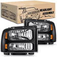 2005-2007 F250 F350 F450 F550 Headlight Assembly Black Case Amber Reflector Nilight