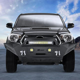 2005-2015 Toyota Tacoma Front Bumper Full Width Solid Steel Winch Plate Offroad 120W Light Bar 18w Pods Nilight