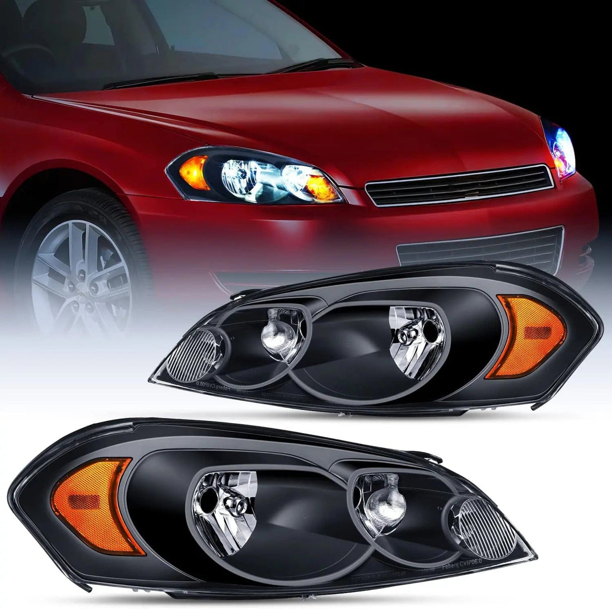 2006-2013 Chevrolet Impala 2014-2016 Impala Limited 2006 2007 Monte Carlo Headlight Assembly Black Case Amber Reflector Nilight