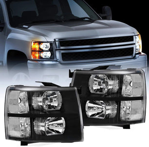 2007-2013 Chevy Silverado 1500 2007-2014 Silverado 2500HD 3500HD Headlight Assembly Black Case Clear Reflector Nilight