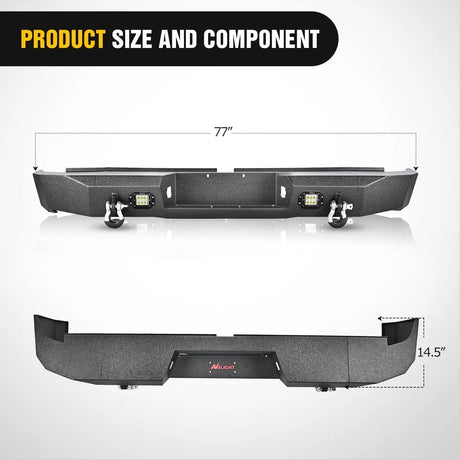 2007-2013 Toyota Tundra Rear Step Bumper Full Width Textured Black Solid Steel Off-Road with 2Pcs Upgraded 18W LED Lights D-Rings Nilight