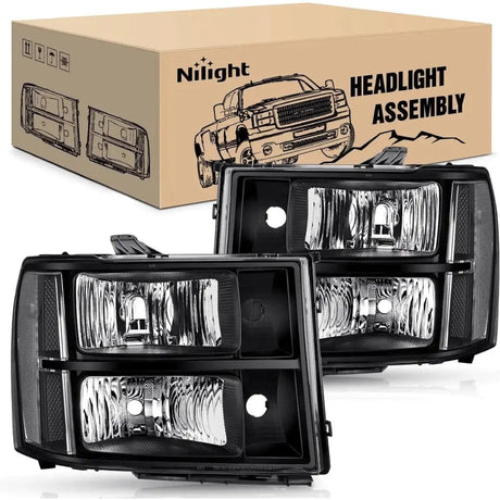 2007-2014 GMC Sierra 1500 2500 3500HD Headlight Assembly Black Case Clear Reflector Nilight