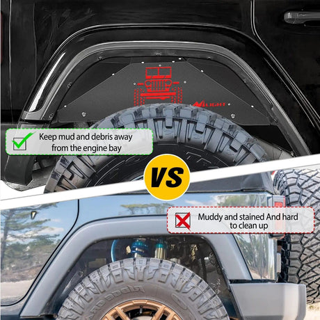 2007-2018 Jeep Wrangler JK JKU 4WD Rear Inner Fender Liners Wheel Cover Nilight