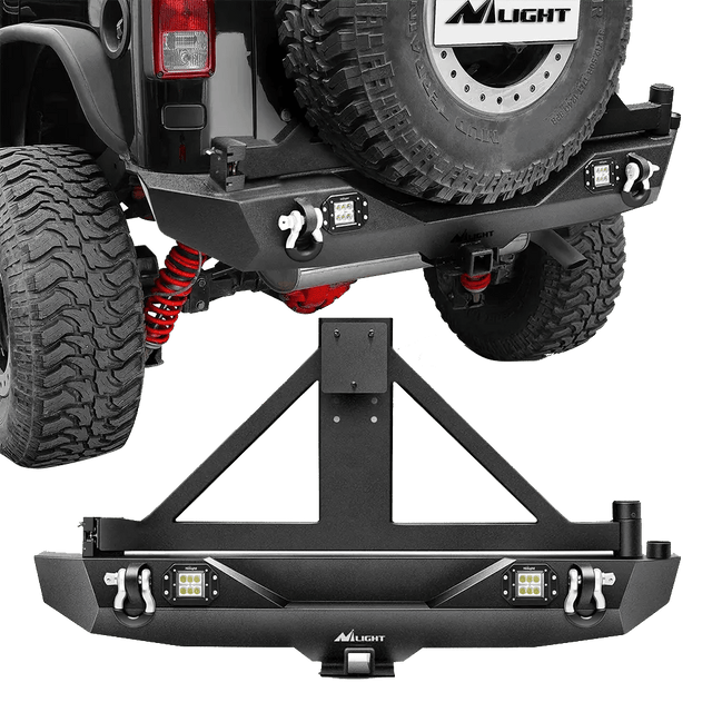 Rear Bumper 2007-2018 Jeep Wrangler JK & Wrangler JK Unlimited Rear Bumper Spare Tire Rack Hitch Receiver 2Pcs LED Lights Pods