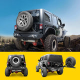 Rear Bumper 2007-2018 Jeep Wrangler JK & Wrangler JK Unlimited Rear Bumper Spare Tire Rack Hitch Receiver 2Pcs LED Lights Pods