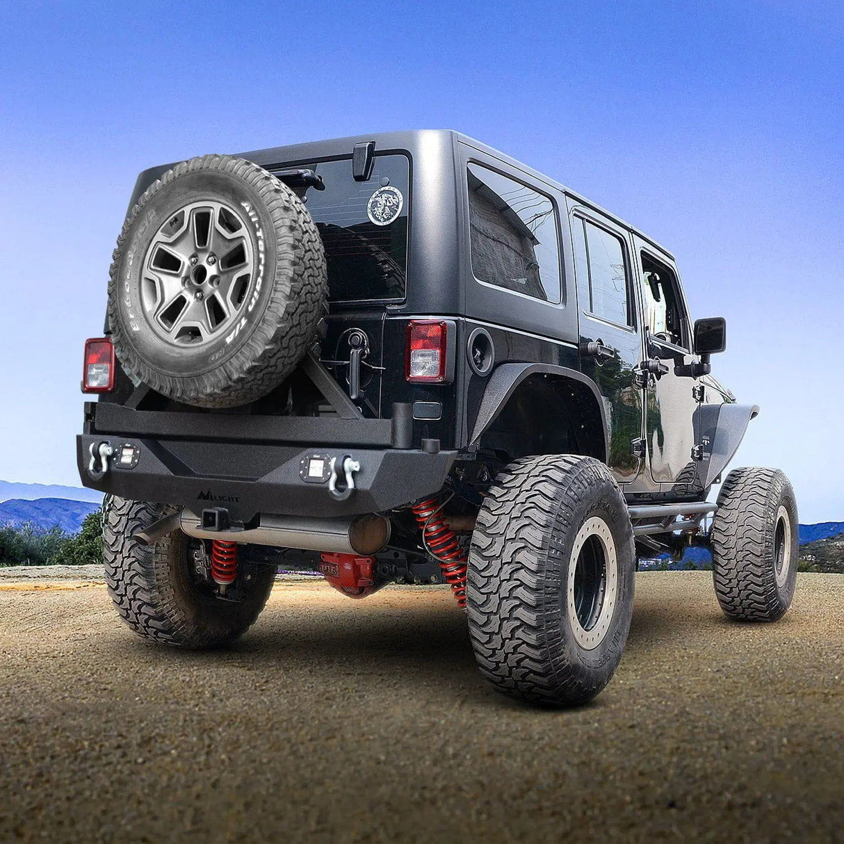 Rear Bumper 2007-2018 Jeep Wrangler JK & Wrangler JK Unlimited Rear Bumper Spare Tire Rack Hitch Receiver 2Pcs LED Lights Pods