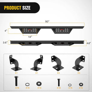 2007-2021 Toyota Tundra CrewMax Cab Running Boards 3.6 Inch Drop Side Steps Bolt-on Black Powder Coated Nilight