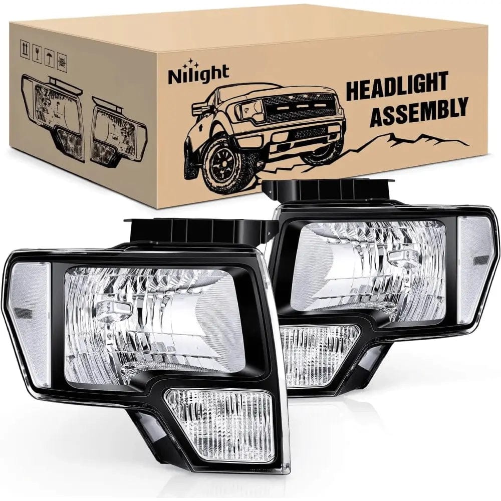 2009-2014 Ford F150 Headlight Assembly Black Case Clear Reflector Nilight