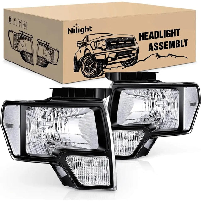 2009-2014 Ford F150 Headlight Assembly Black Case Clear Reflector Nilight