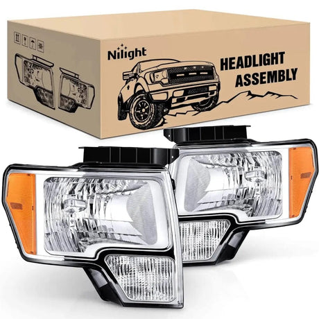 2009-2014 Ford F150 Headlight Assembly Chrome Case Amber Reflector Nilight