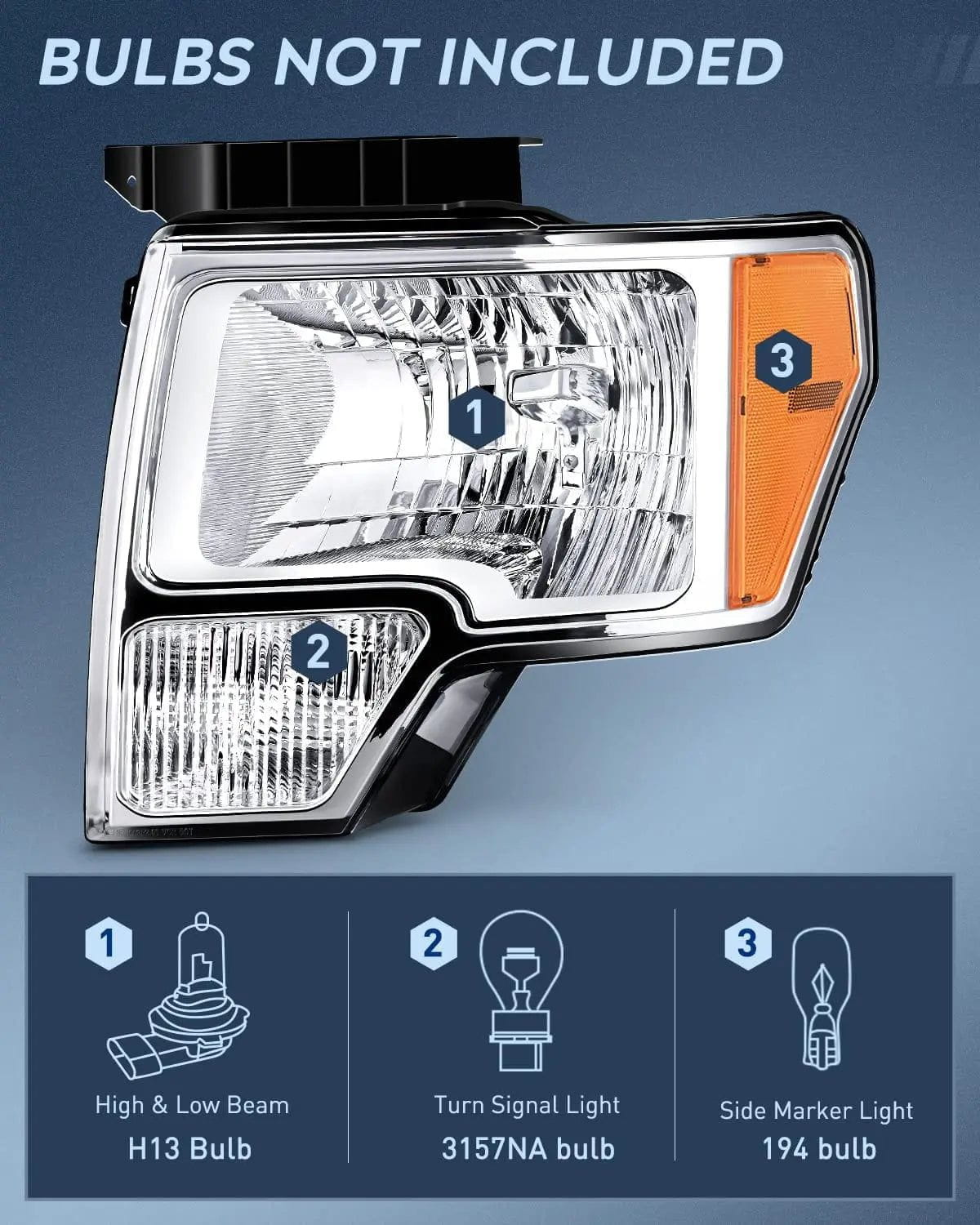 Headlight Assembly 2009-2014 Ford F150 Headlight Assembly Chrome Case Amber Reflector