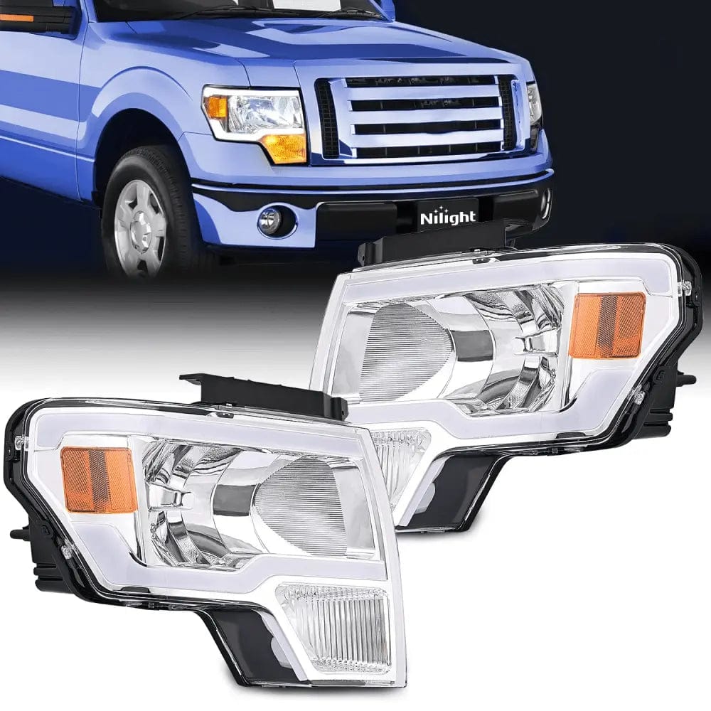 2009-2014 Ford F150 Headlight Assembly Chrome Case Clear Reflector Clear Lens Nilight