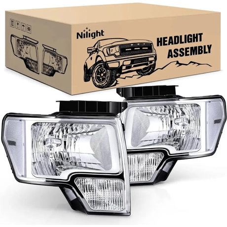 2009-2014 Ford F150 Headlight Assembly Chrome Case Clear Reflector Nilight