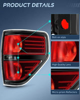 2009-2014 Ford F150 Taillight Assembly Rear Lamp Replacement OE Style Red Housing Driver Passenger Side Nilight