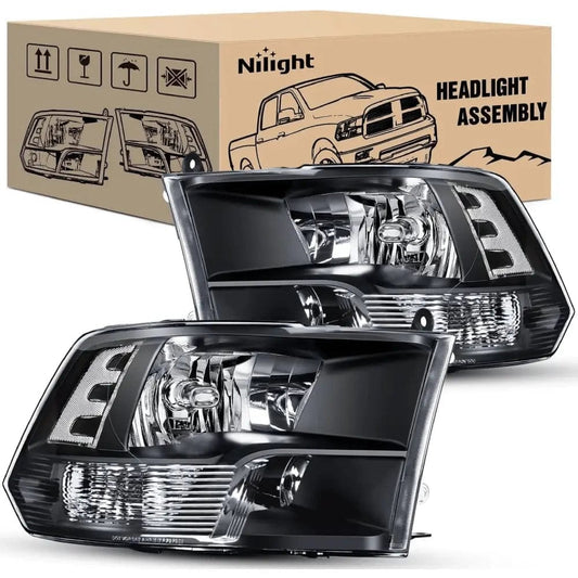 2009-2018 Dodge Ram 1500 2500 3500 4500 5500 Headlight Assembly Black Case Clear Reflector Nilight