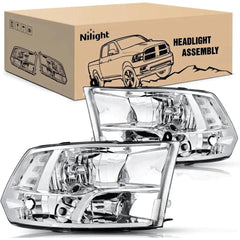 2009-2018 Dodge Ram 1500 2500 3500 4500 5500 Headlight Assembly Chrome Case Clear Reflector