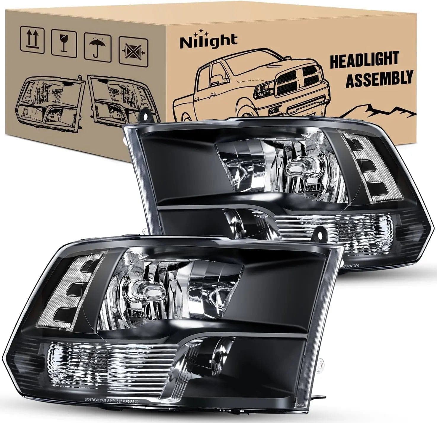 2009-2018 Ram 1500 2500 3500 4500 5500 Headlight Assembly Black