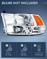 Headlight Assembly 2009-2018 Ram 1500 2500 3500 4500 5500 Headlight Assembly Chrome Case Amber Reflector