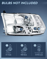 Headlight Assembly 2009-2018 Ram 1500 2500 3500 4500 5500 Headlight Assembly Chrome Case Clear Reflector