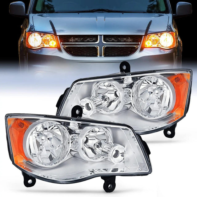 2011-2019 Dodge Grand Caravan 2008-2016 Chrysler Town Country Headlight Assembly Chrome Case Amber Reflector Nilight