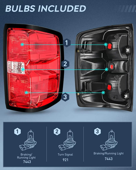 2014-2019 Chevy Silverado 1500 2500 HD 3500 HD 2015-2019 GMC Sierra 3500HD 2019 Silverado 1500LD OE Style Taillight Assembly Rear Lamp Replacement Nilight