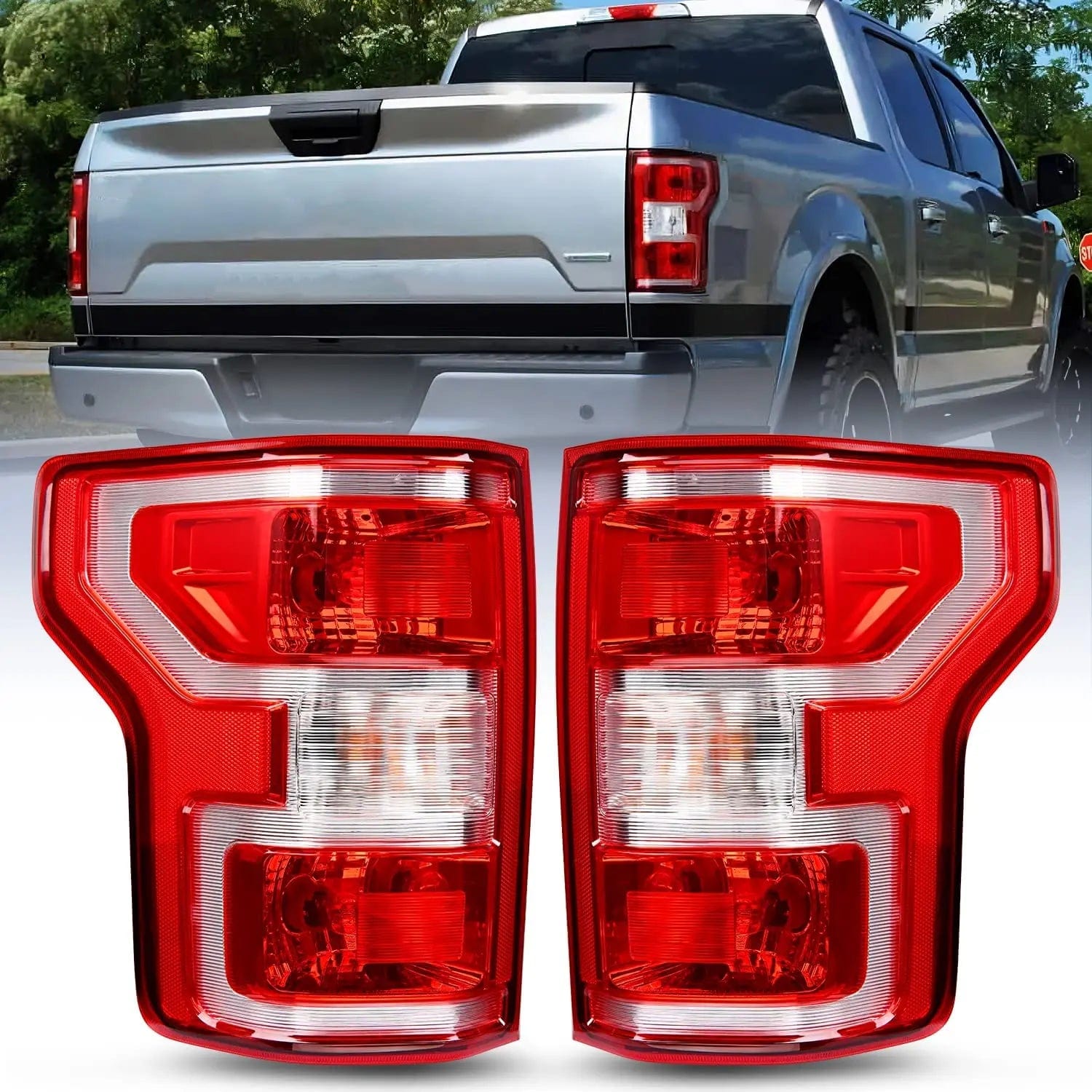 2018-2020 Ford F150 Taillight Assembly Rear Lamp Replacement OE Style Red Housing with Bulbs and Harness Driver Passenger side Nilight