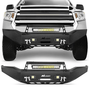 2007-2013 Toyota Tundra Front Bumper Full Width Solid Steel with Winch Plate 120W LED Light Bar 2Pcs 18W Light Pods Nilight