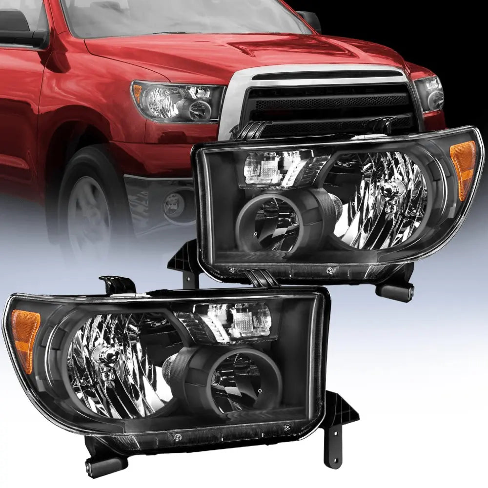 2007-2013 Toyota Tundra 2008-2017 Sequoia Headlight Assembly Black Housing Amber Reflector Clear Lens